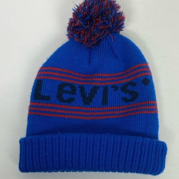 NWT Levis Blue Ribbed Knit Pom Pom Winter Hat Toque Beanie New w Tags Nordstrom - Picture 8 of 10